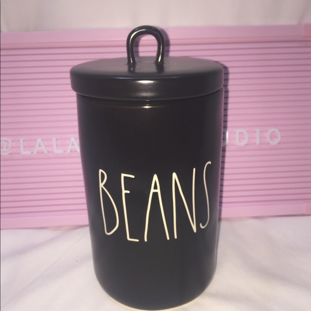 Rae Dunn BEANS canister black with loop ring lid